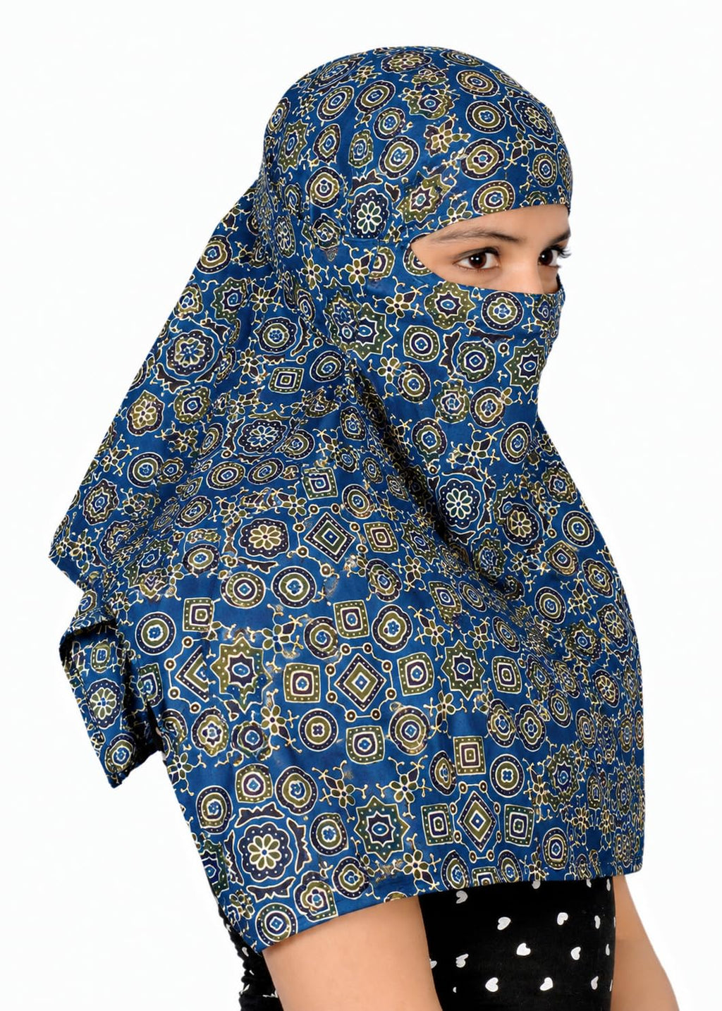 DEEPNYRA - LIVING STYLE Scarf Face Full Covering With Mask Head Hair Wrap Sun Protection For Women Cotton Printed Square All Season Wear (BLUE)