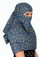DEEPNYRA - LIVING STYLE Scarf Face Full Covering With Mask Head Hair Wrap Sun Protection For Women Cotton Printed Square All Season Wear (BLUE)