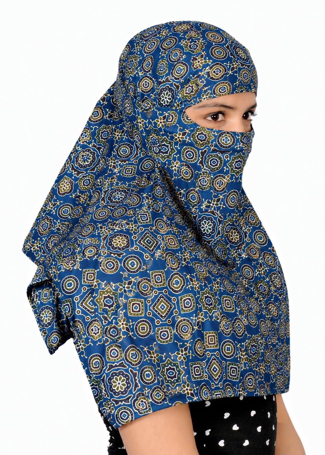DEEPNYRA - LIVING STYLE Scarf Face Full Covering With Mask Head Hair Wrap Sun Protection For Women Cotton Printed Square All Season Wear (BLUE)