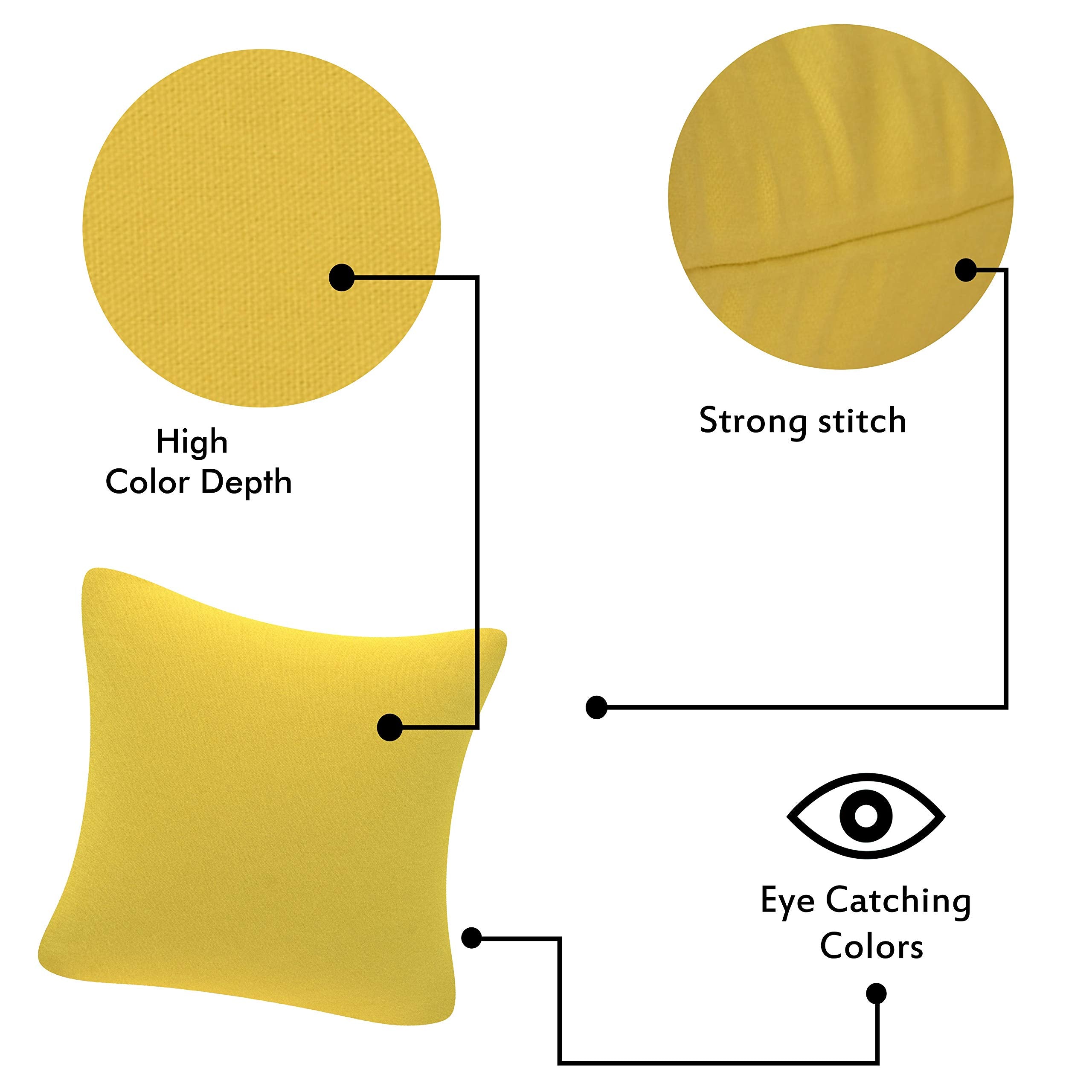 Yellow Weaves Cotton 250 TC Canvas Decorative Cushion Covers, (24 X 24 Inches), Set Of 5, Yellow