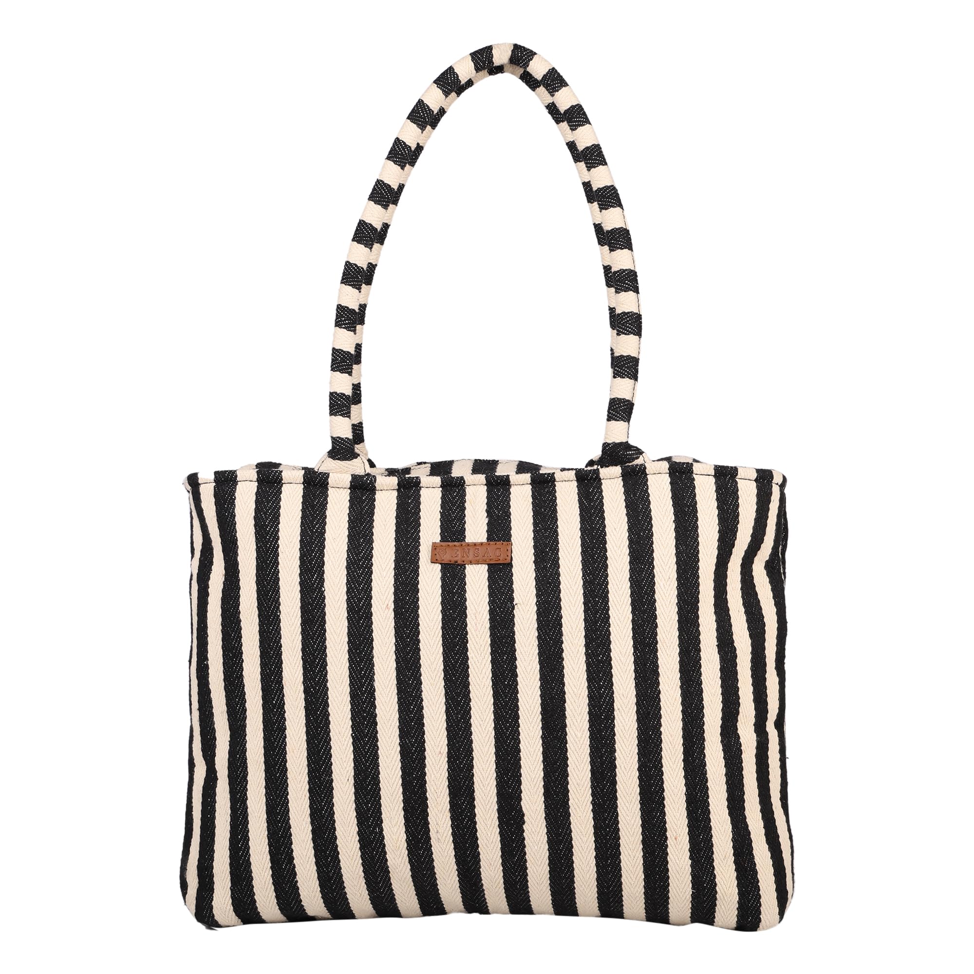 ENSAC Premium Cotton Tote Bag for Women, Stylish Handbag for women with Zip Closure | Fit for Office Bag, College, Travel Use | Handcrafted in India