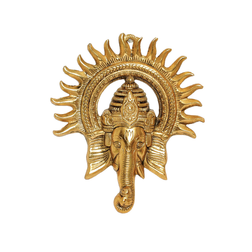 Metal Ganesha ji Statue,Ganpati Wall Hanging Sculpture Lord Ganesh Idol Lucky Feng Shui Wall Decor Your Home, Office,Religious Gift Article (Gold)