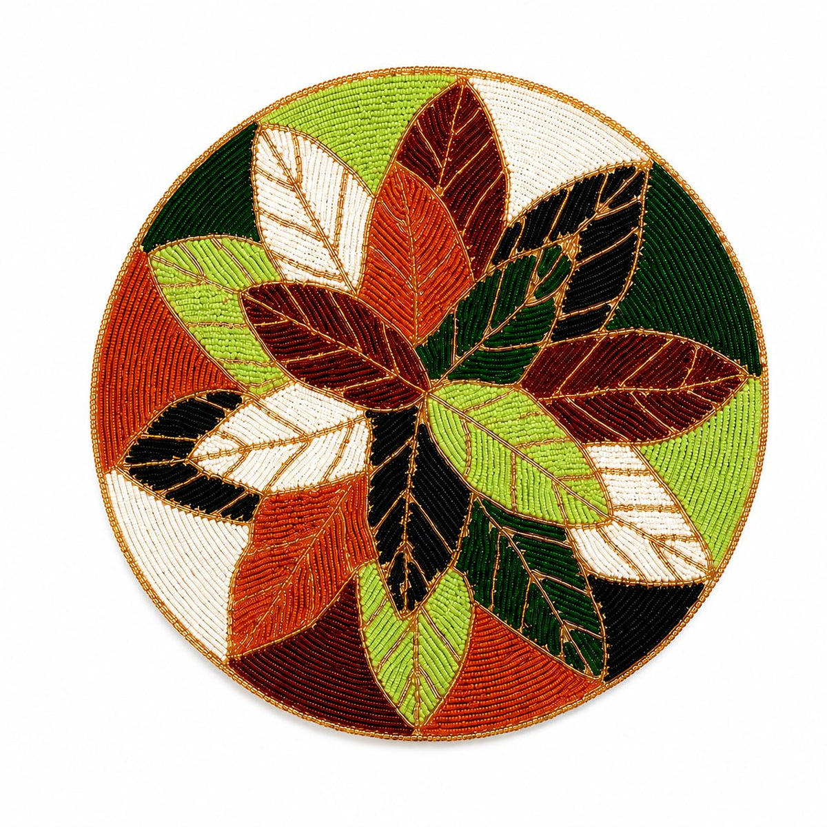 MFU Made For You Handcrafted Beaded Round Placemat 14 Inch (14 Inches, Leaf 1) Kafalo