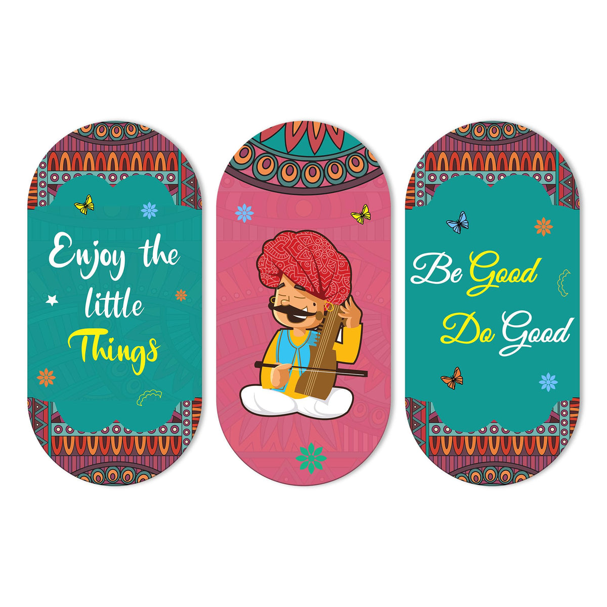 Artvibes Enjoy Little Things Positive Quotes Wooden Wall Hanger for Home | Office | Living Room | Gift | Modern Decoration Items | Kitchen Wall Decor | Artworks (WH_9021N), Set of 3