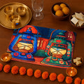PRAKARTIK BY INDUARTS Dining Table Mats Set of 6 - Lamp Diwali Theme,Digital Print, Washable, Indoor/Outdoor, Heat-Proof, Water Resistant, Wipe & Clean (47X33 cm) Green & Blue Kafalo
