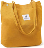 Street27 Korean Canvas Corduroy Tote Bag Casual Work Shoulder Handbags, Multi-Purpose Bag, Sturdy Canvas Bag With Large Capacity, Shopping Bag For Office, College & Daily Use (Yellow, Womens)