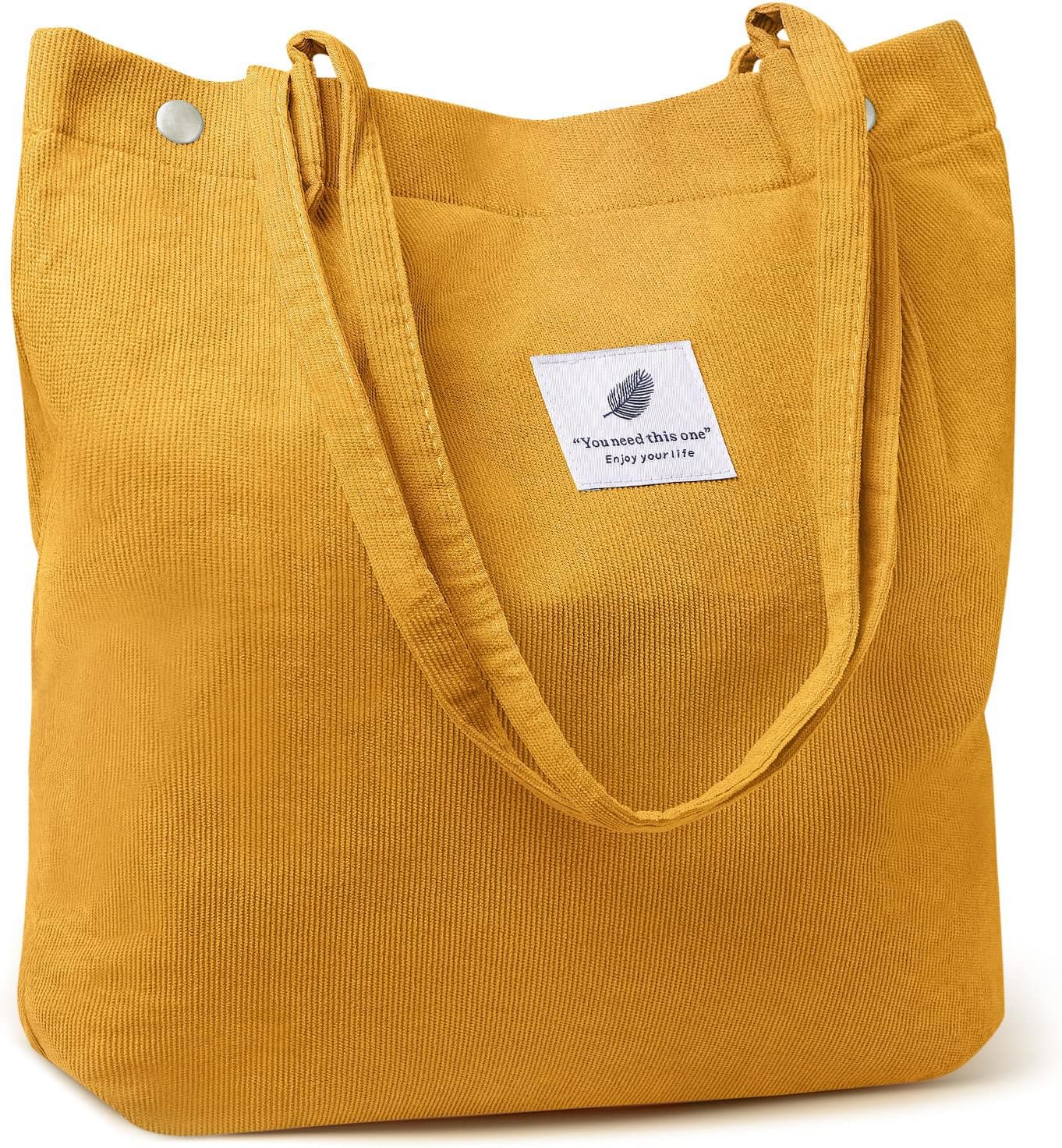 Street27 Korean Canvas Corduroy Tote Bag Casual Work Shoulder Handbags, Multi-Purpose Bag, Sturdy Canvas Bag With Large Capacity, Shopping Bag For Office, College & Daily Use (Yellow, Womens)