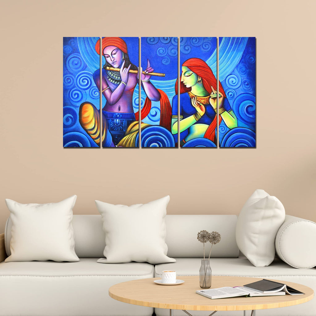 VIBECRAFTS Beautiful Radha Krishna 5 Pieces Canvas Wall Painting For Home | Office | Living Room | Gift (PTVC5Pcs4_8556)
