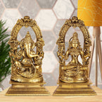 ARTVARKO Brass Ganesha Laxmi Ganesh Lakshmi Bhagwan Luxmi Idol Sitting on Singhasana Statue for Home Office Success Entrance Décor 17 Inch.
