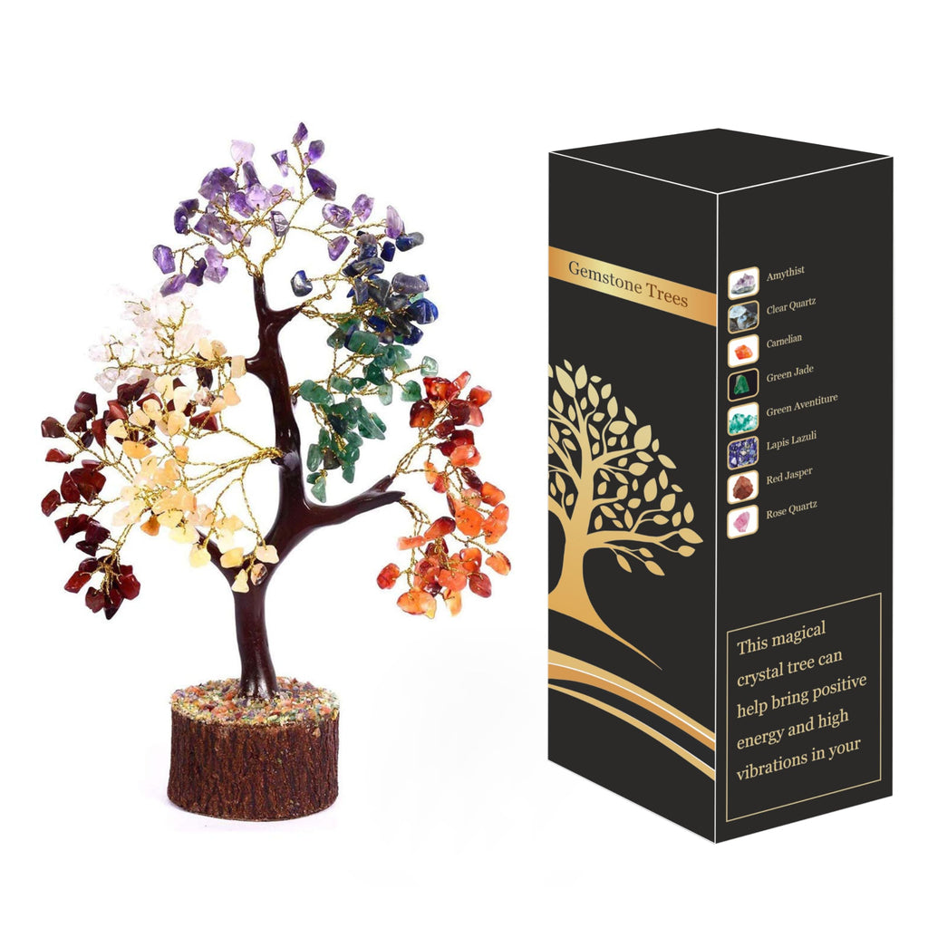 Wonder Care Crystal Tree for Home Decorations Healing Stones Witchy Room Crystal Gifts Gem Christmas Stands for Real Tree (7 Chakra Tree 300 Beads)