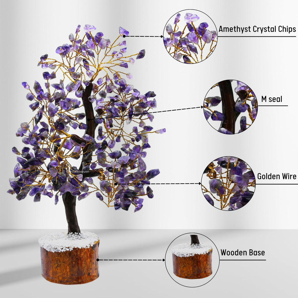 Certified Amethyst Crystal Tree for Good Luck - Healing Crystals Money Tree for Wealth, Positive Energy at Home Office - Decorative Spiritual Gifts for Vastu, House Warming