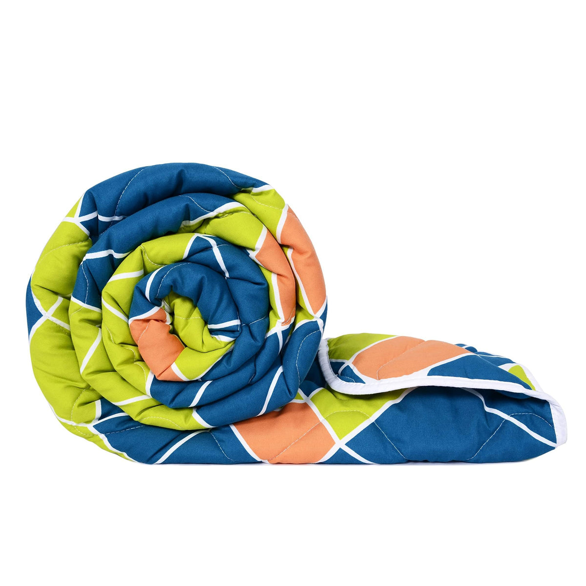 Divine Casa Microfibre Geometric All-Weather 120 GSM Reversible Single Bed Size Quilt Comforter Blanket (140 x 230, Green and Orange)| TC - 120 Kafalo