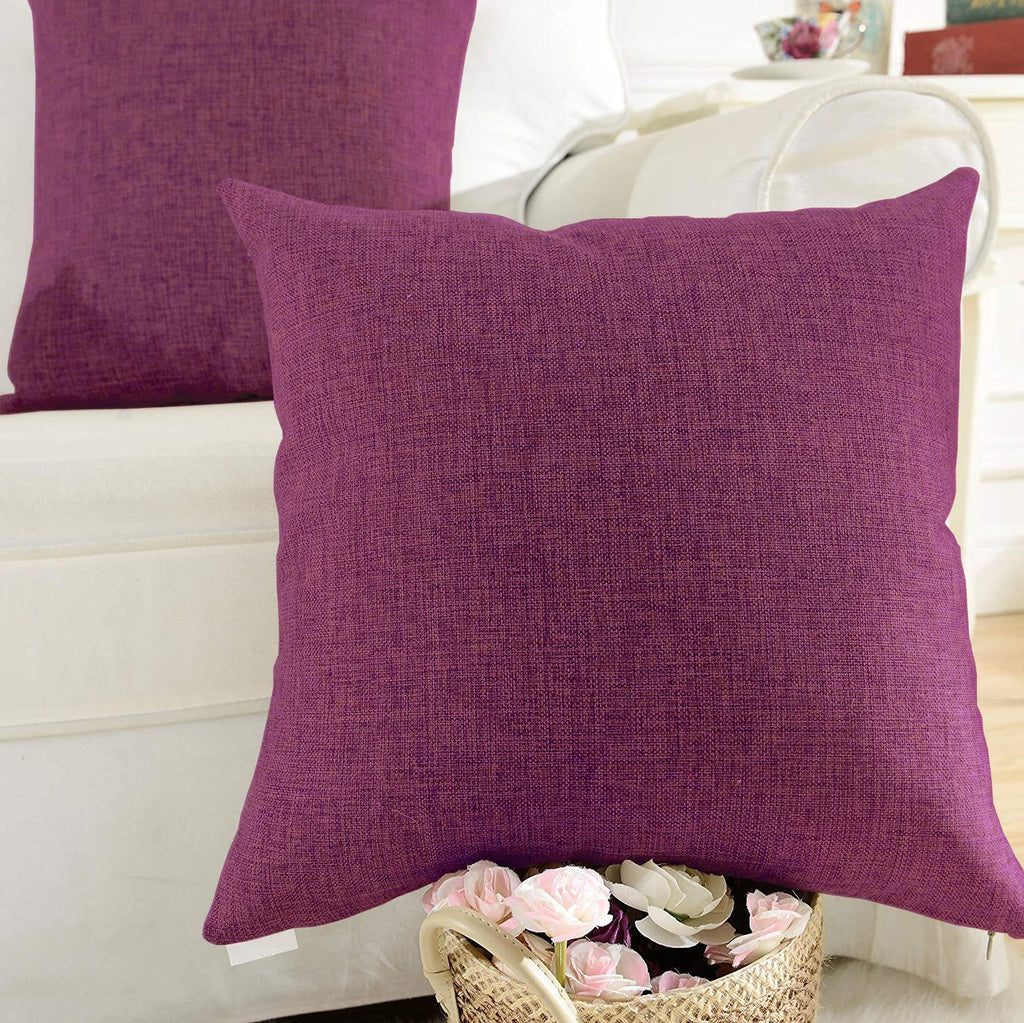 Khooti Decorative Jute Square Cushion Cover Throw Pillow Cover for Living Room Couch Diwan Single Seater Sofa, Modern Boho Medium 18 x 18 Inches / 45 x 45 cm (Colour - Wine)(Set of 1 Piece)-50 TC