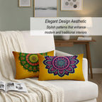 STITCHNEST Set of 2 Gajraj Folk Art Collection Printed Jute Cushion Covers 12x18 Inches | Decorative Throw Pillow Covers for Sofa, Living Room, Bedroom | Perfect for Home Decor