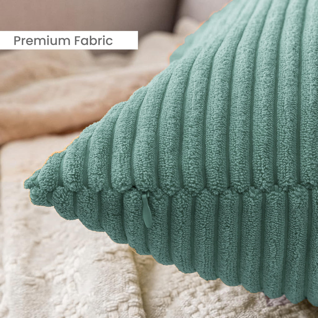 Yellow Weaves Pencil-Stripe Fur Cushion Covers | Soft Polyester | Decorative Sofa & Throw Pillow Covers | 16x16 Inches, Pack of 2 (Purple & Sea Green)