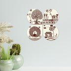 Artvibes Ancient Village Warli Art Decorative Wall Art MDF Wooden Wall Hanger for Home | Handcrafted Art | Graphic Artwork | Aesthetic Wooden Decor | Sceneries | Ideal Gifts (WH_8438N), Set of 4