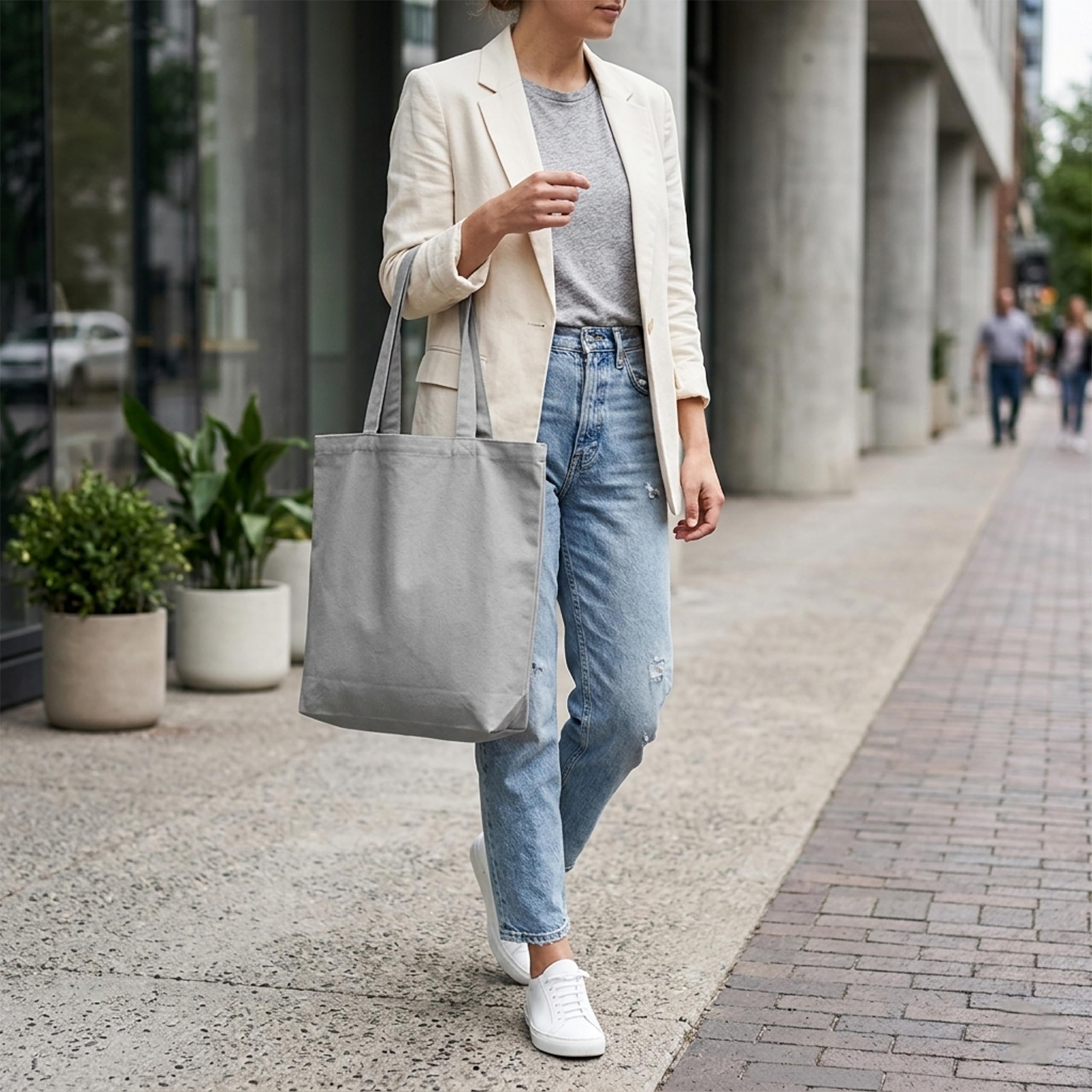 Canvas Cotton Tote Bag Set Of 2 for Women & Men | 36x37x11 cm Reusable Shopping Grocery Bags | Eco Friendly Shoulder Carry Handbags for Office Travel College Daily Use (Grey)