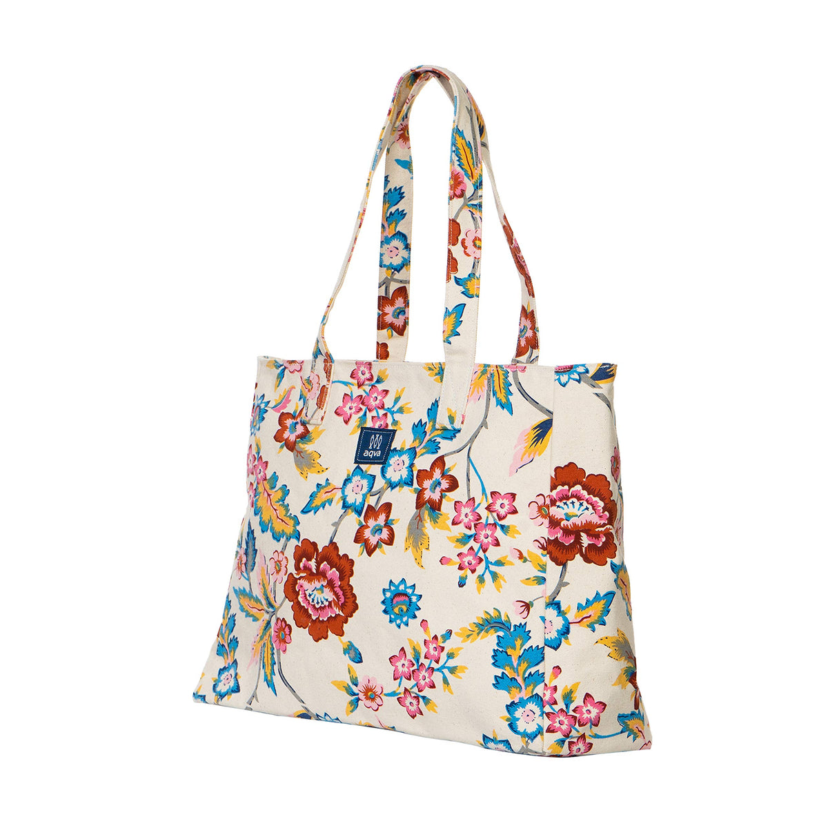 AQVA Printed Cotton Canvas Tote Bag for Women | Large Capacity | Stylish Multipurpose Shoulder Bag with Zip Closure | Hand Bag for Laptop Office, Travel & Shopping (Floral, Multicolor)