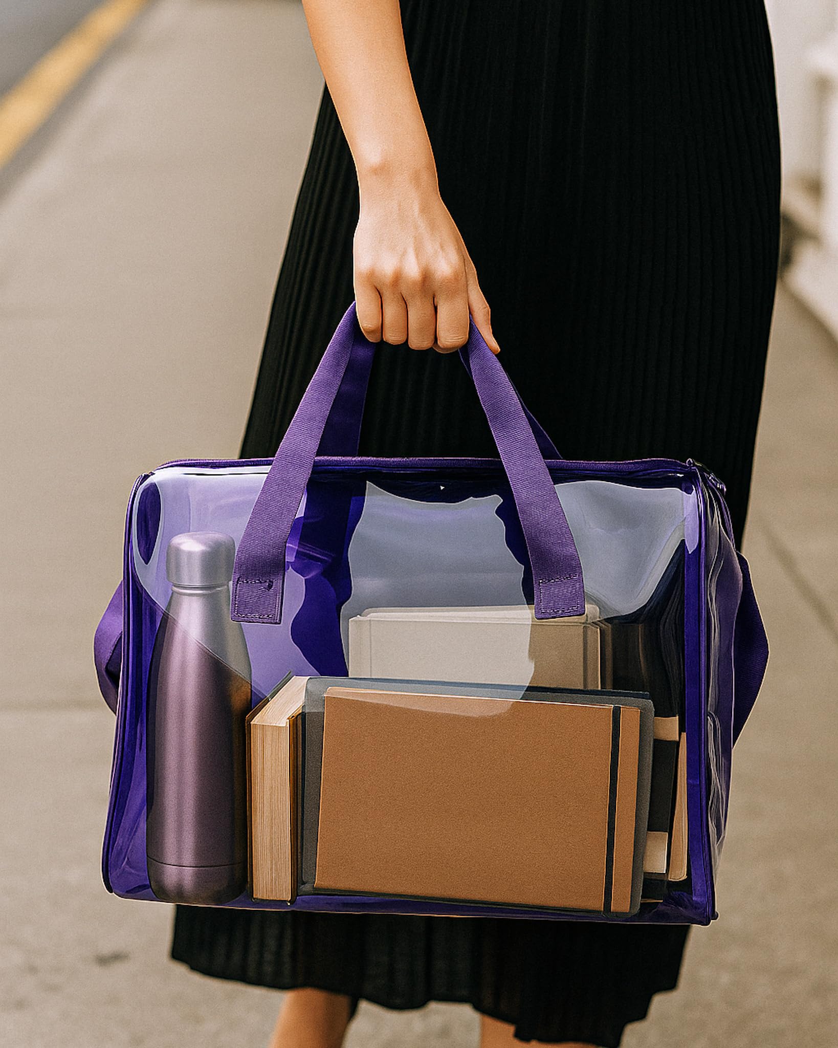 THE BLING GLOBAL Transparent PVC Duffle Bag For Kids,Jelly Shoulder Bag, Stylish Clear Handbag with Double Handles, for Rakhi Gift, Kids Bag for Rakhi Celebration, (Purple)