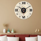 VIBECRAFTS Detailed Golden Pattern Wooden Wall Clock for Home Decor, Office, Living Room, Bedroom, Cafe's, Gifts (WWCVC1Pcs_15068N)