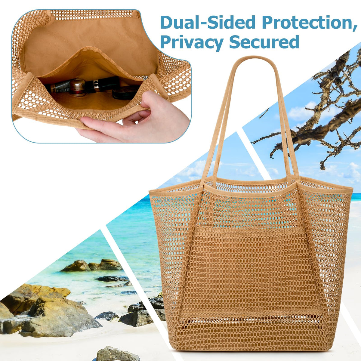 Iioscre Beach Bag for Women, Causal Hobo Handbags with Zipper Inner Pocket