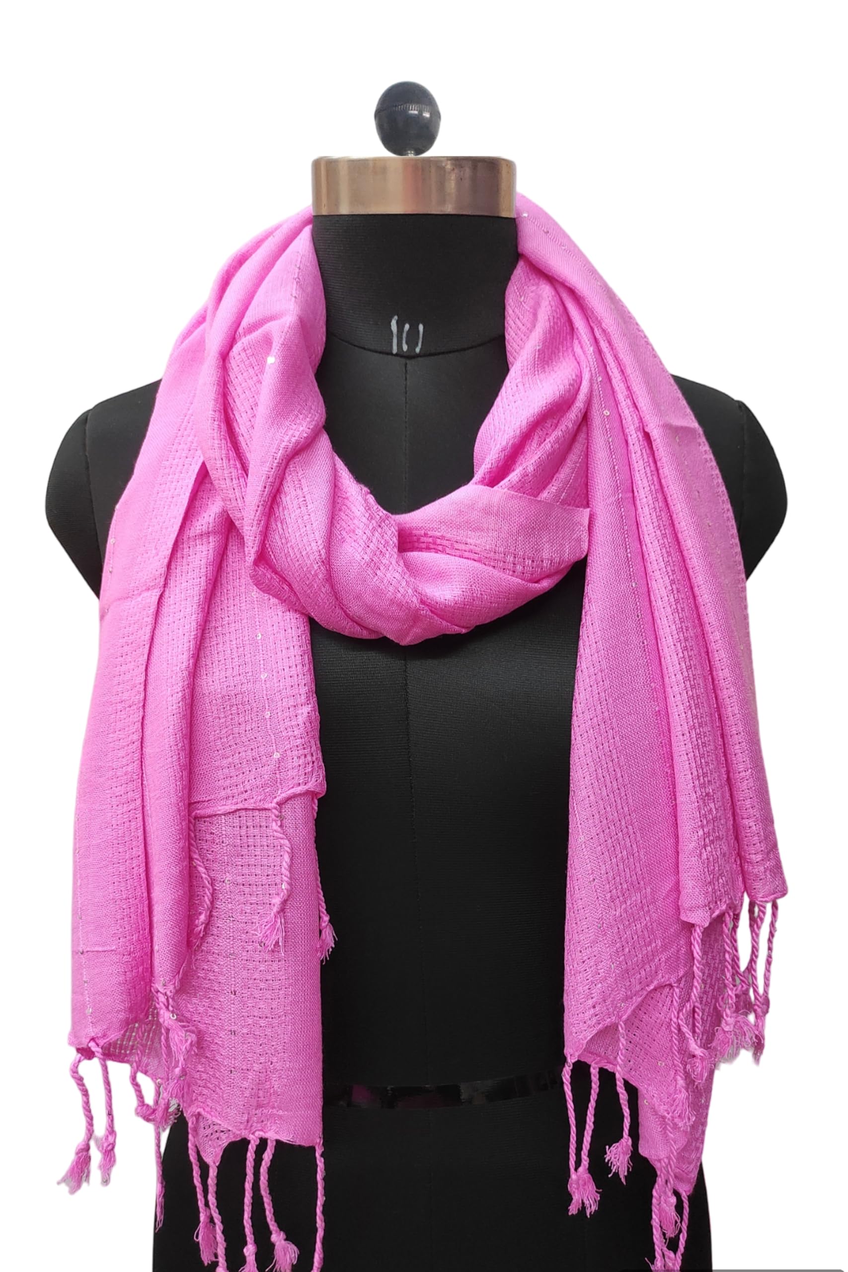 URBAN LADIIIZ Solid Sequin Stole with Tassels for Women & Men – Soft Lightweight Rayon Fabric | Available in 10+ Colours (LOTUS PINK)