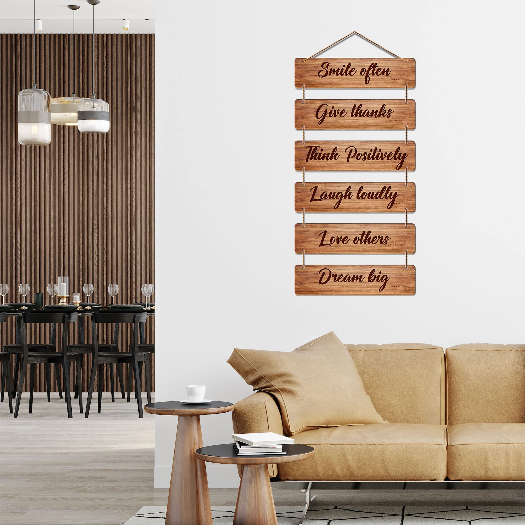 Artvibes Smile Often Give Thanks Designer Wall Hanging Wooden Art | Quotes Decor Item | Wall Illustrations | Office Decor | Wall Art Print | Inspirational Quotes | Gift Items (WH_3217N)