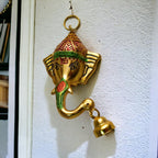 KridayKraft Aluminium Antique finish Ganesha Head with Bell Wall hanging