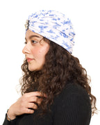 The Headscarves Beautiful Printed Bamboo Viscose Headscarf with Brooch – Stylish Chemo Headwear for Women, Hijab Head Wrap, Cancer Turban Scarf, Breathable Head Cover for Hair Loss Blue