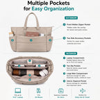 TS WITH TECHSUN Women's Laptop Tote Bag for Laptop, Lightweight Puffy Office Shoulder Handbag with Multiple Pockets, Water Resistant Work Bag for Office, Gym, Travel & Daily Use (16L) (Beige)