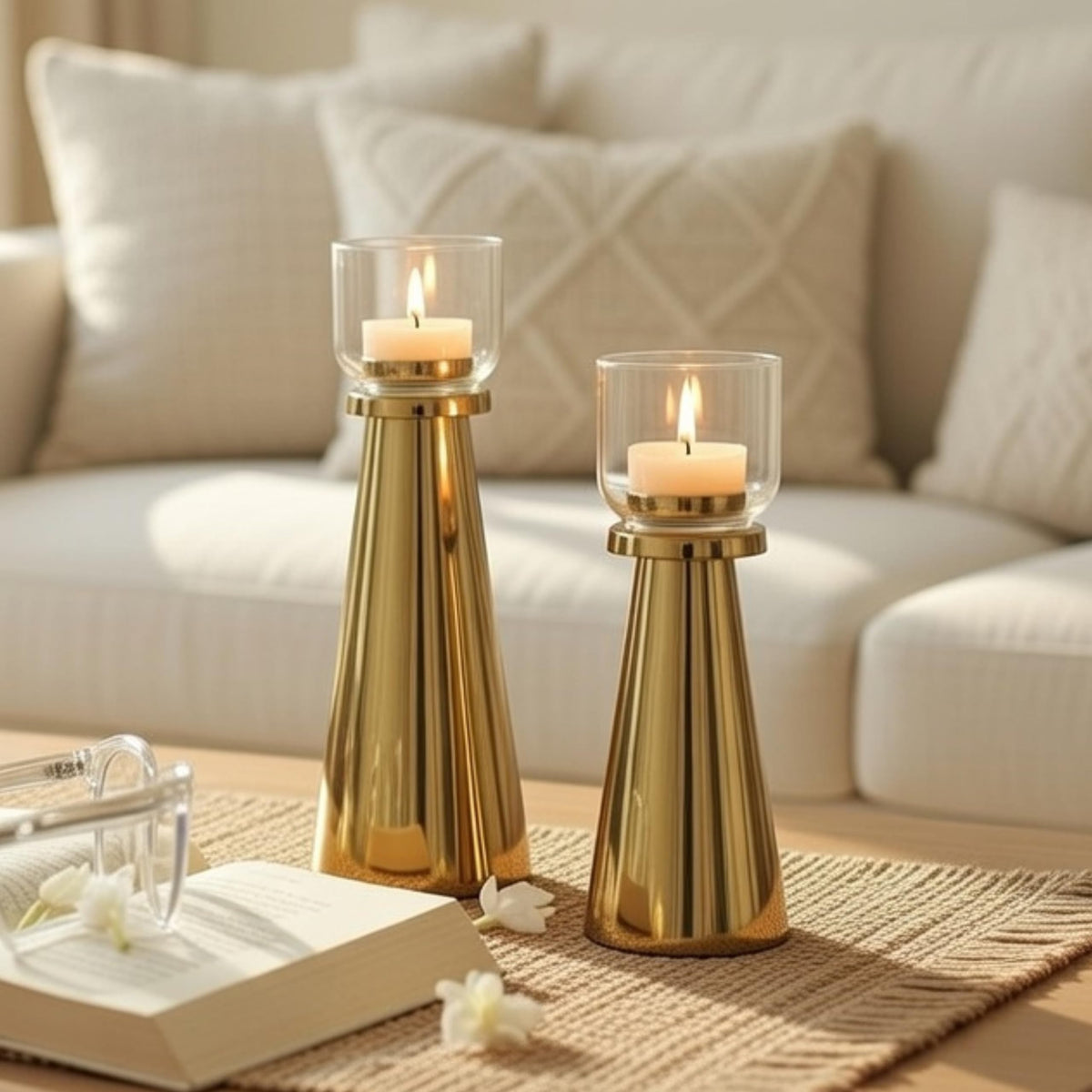 Behoma Handcrafted Gold Tea Light Candle Holders Pack of 5 Sets