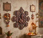 Lord Ganesha Ashtavinayak Wall Hanging Metal Plaque - 28cm x 27cm Antique Copper Finish Idol for Home Decor, Living Room & Entrance | Religious Figurine Gift Item (450g)