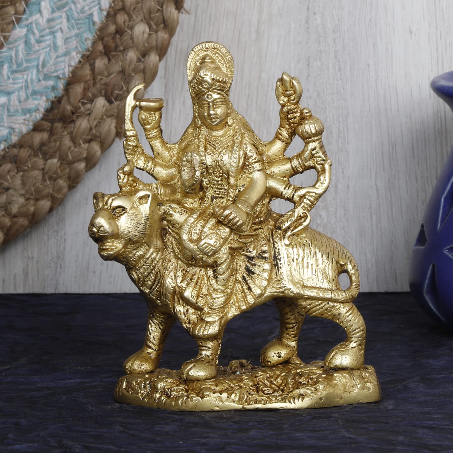 Artavrko Brass Durga Maa/Sherawali MATA Devi/Goddess Sitting on Lion Statue Idol for Home Decor Puja Temple Mandir Showpiece Gifts 5.5 Inch