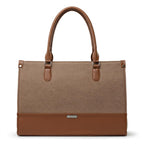Siza Tote Bag for Women, Canvas Leather Office Handbag, Large Capacity Laptop Shoulder Bag with Detachable Strap for Work, College, Travel & Daily Use (Brown)