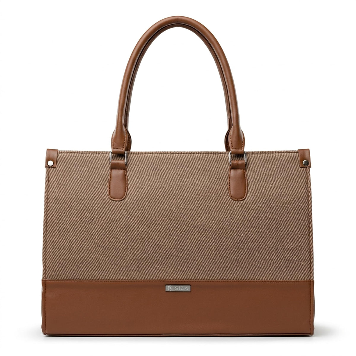 Siza Tote Bag for Women, Canvas Leather Office Handbag, Large Capacity Laptop Shoulder Bag with Detachable Strap for Work, College, Travel & Daily Use (Brown)