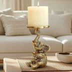 BEHOMA Metal Elephant Pillar Candle Holder Statue, Gold, 8 x 8 Cm