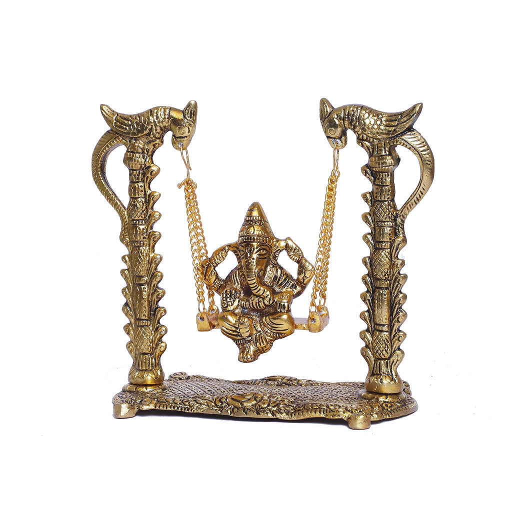 KridayKraft Ganesh ji jhula,Ganpati idol on Swing jhula for Temple Pooja,Ganesha Metal Statue Table Decorative Home,Office & Gift your Relatives,Religious Showpiece Figurines,Corporate Gift Article...