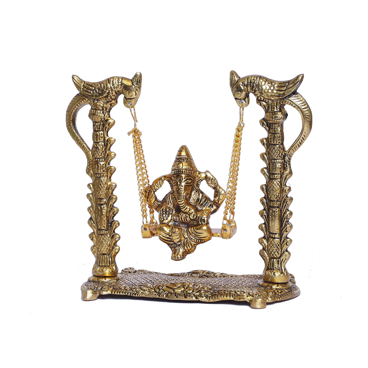 KridayKraft Ganesh ji jhula,Ganpati idol on Swing jhula for Temple Pooja,Ganesha Metal Statue Table Decorative Home,Office & Gift your Relatives,Religious Showpiece Figurines,Corporate Gift Article...