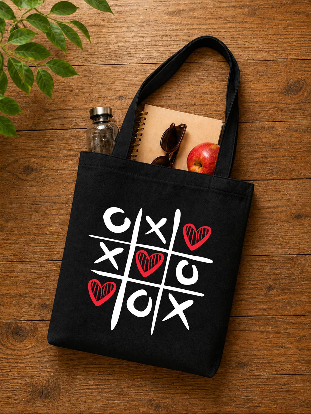 DOODLE Canvas Tote Bag for Women – Eco-Friendly Cute Heart Printed Reusable Shoulder Bag with Outer Zip & Inner Zip Pocket, Spacious Tote for Shopping, Office, College, Valentine Gift, Beach & Travel