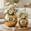 BEHOMA Metal Ball Round Metal Vase for, Gold