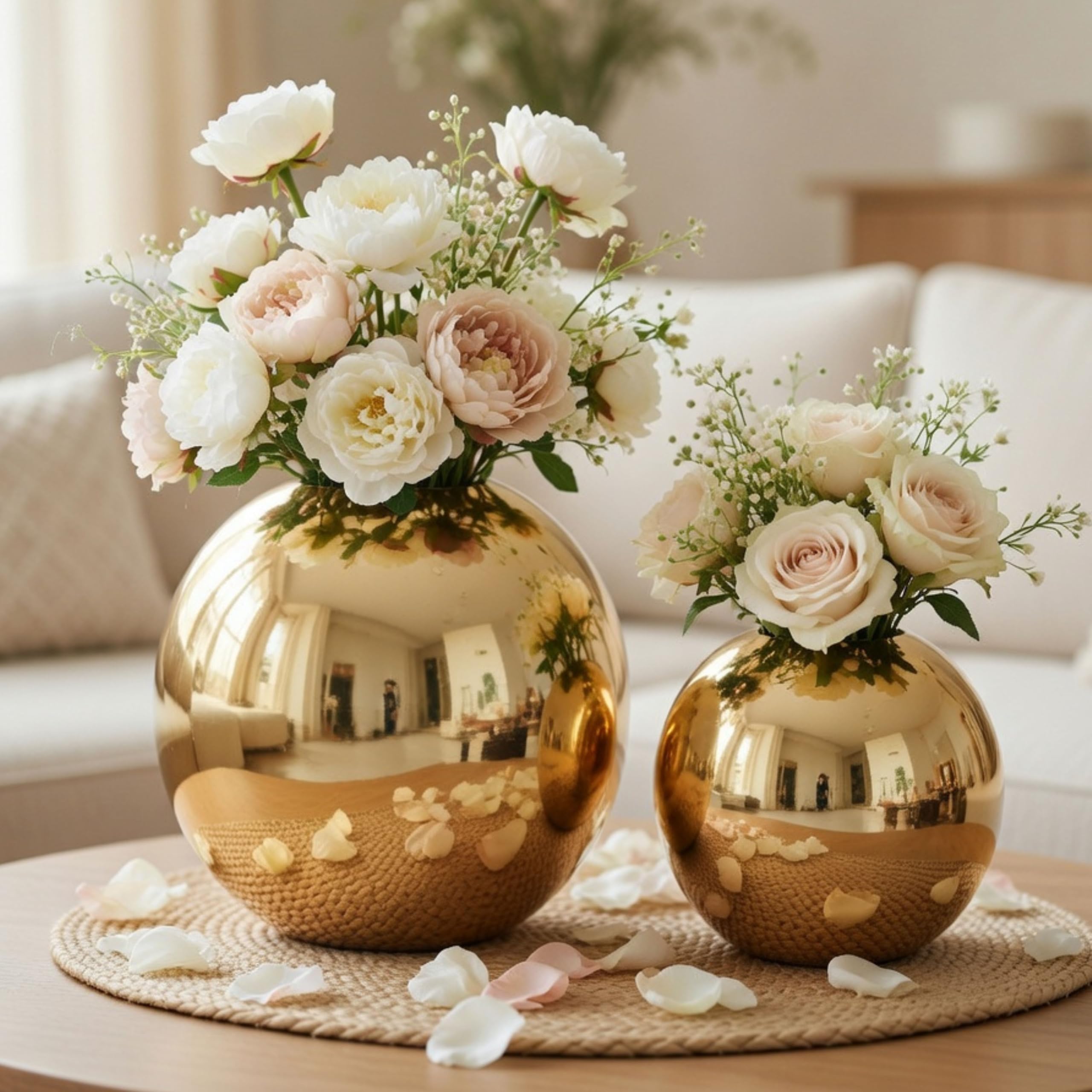 BEHOMA Metal Ball Round Metal Vase for, Gold