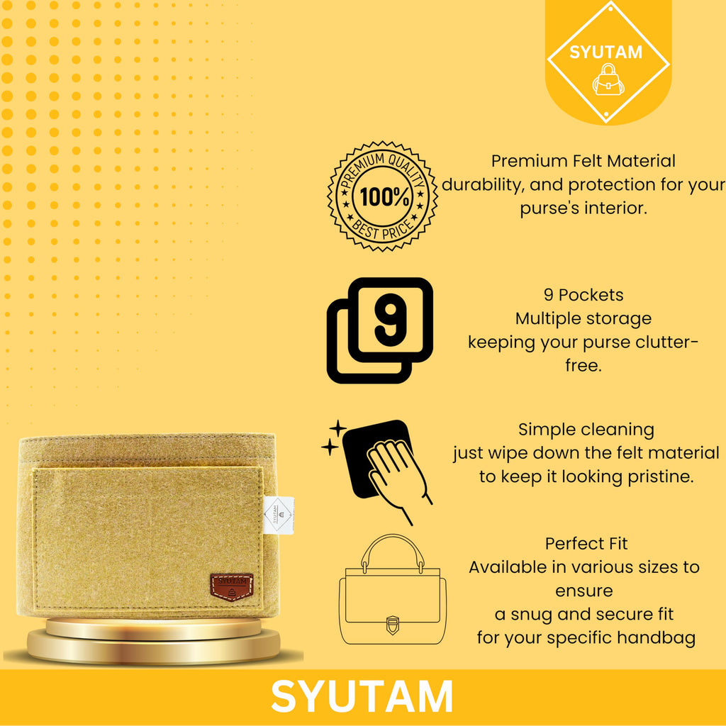 SYUTAM Women Felt Purse Organizer Insert for Ladies Handbag, Tote, Hobo Bag Storage & Purse Divider, Multiple Storage Compartment - Beige(11.4x5.9x7.1) inch (Large)