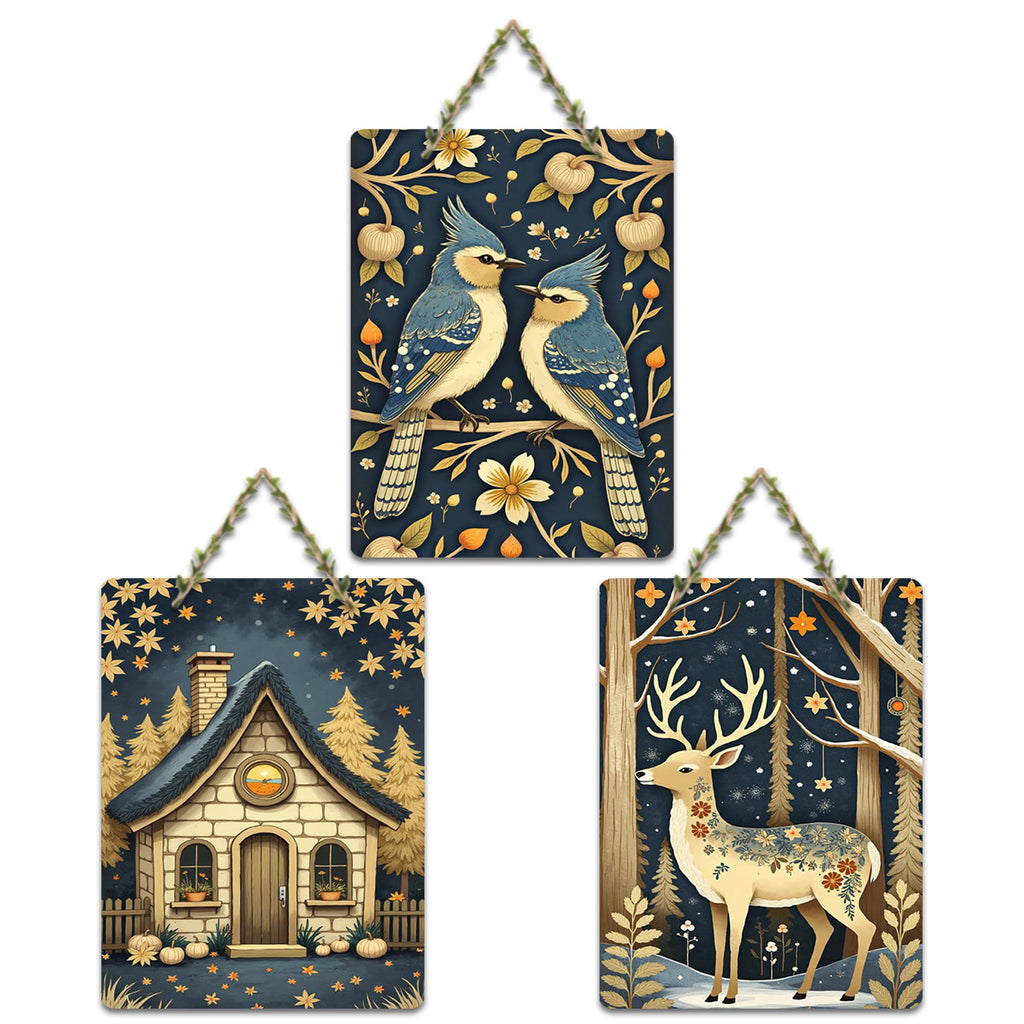Artvibes Nature Theme Decorative Wall Art MDF Wooden Wall Hanger for Living Room | Handcrafted Art | Festive Decor | Wall Illustrations | Paintings For Wall | Gift Items (WH_96113N), Set of 3
