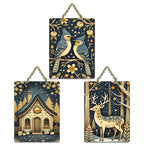 Artvibes Nature Theme Decorative Wall Art MDF Wooden Wall Hanger for Living Room | Handcrafted Art | Festive Decor | Wall Illustrations | Paintings For Wall | Gift Items (WH_96113N), Set of 3