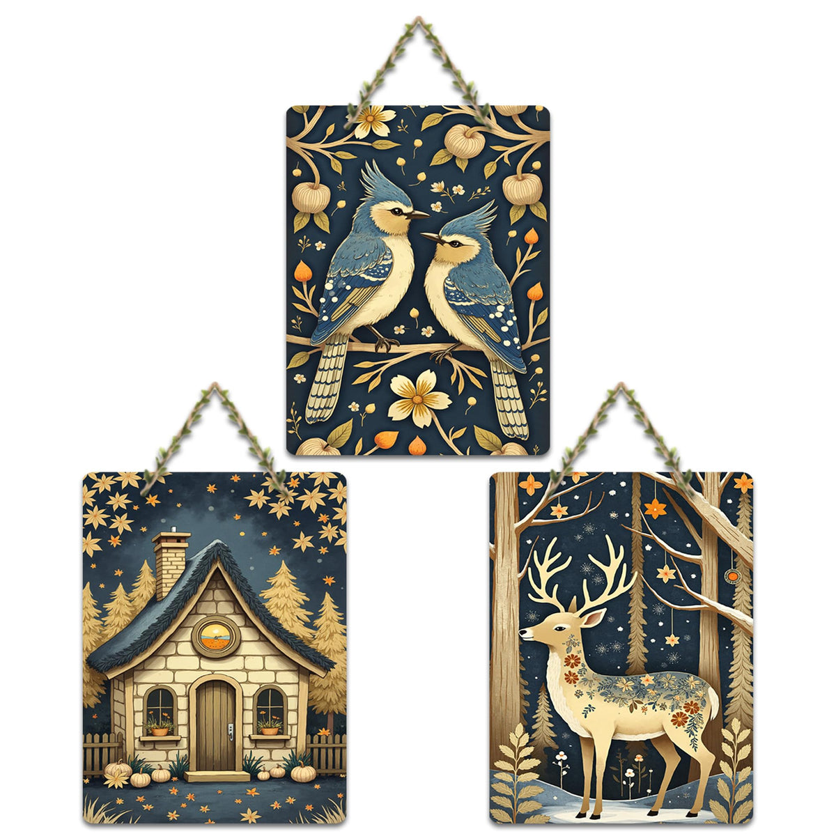 Artvibes Nature Theme Decorative Wall Art MDF Wooden Wall Hanger for Living Room | Handcrafted Art | Festive Decor | Wall Illustrations | Paintings For Wall | Gift Items (WH_96113N), Set of 3