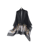 STARWHISPER Women Silk & Wool Long and Large Scarf Shawl Wrap For Evening Dress, Leaf Embroidery Black, 76 x 29 inches / 193 x 74 cm