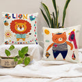 STITCHNEST Set of 2 Folk Art Animal Fantasy Collection Printed Polycotton Cushion Covers 24x24 Inches | Decorative Throw Pillow Covers for Sofa, Living Room, Bedroom | Perfect for Home Decor
