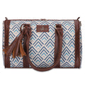 THE CLOWNFISH Lorna Printed Handicraft Fabric Handbag for Women Office Bag Ladies Shoulder Bag Tote for Women College Girls (White with Grey Stripes)