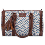 THE CLOWNFISH Lorna Printed Handicraft Fabric Handbag for Women Office Bag Ladies Shoulder Bag Tote for Women College Girls (White with Grey Stripes)