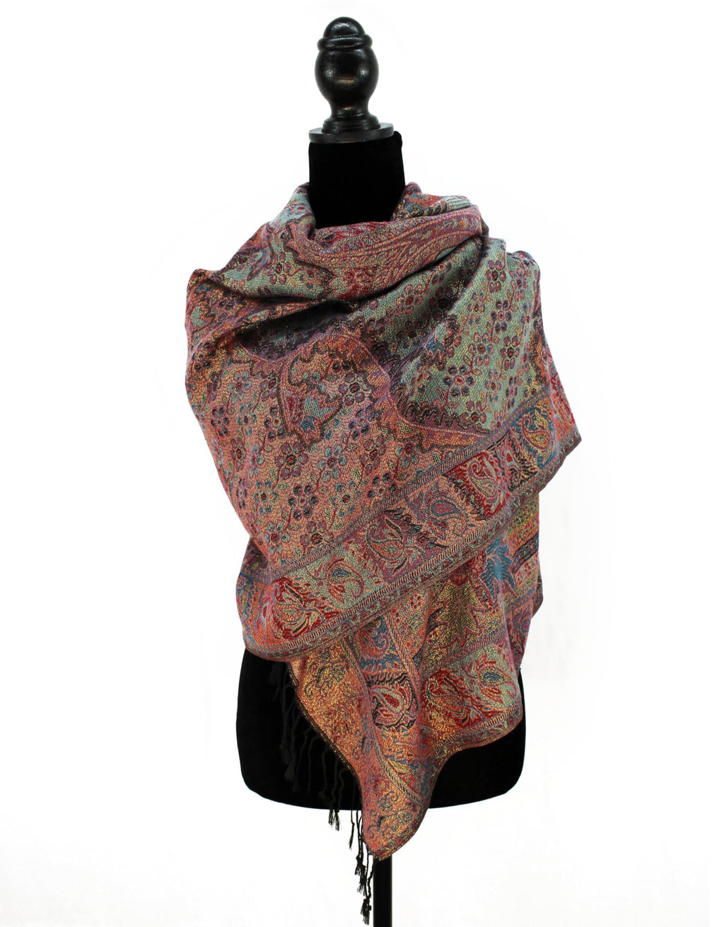 PASKMLNA Paisley Pattern Tow Layered Woven Pashmina Shawl Scarf Wrap Stole, Black Pk Metalic Paisley, Large